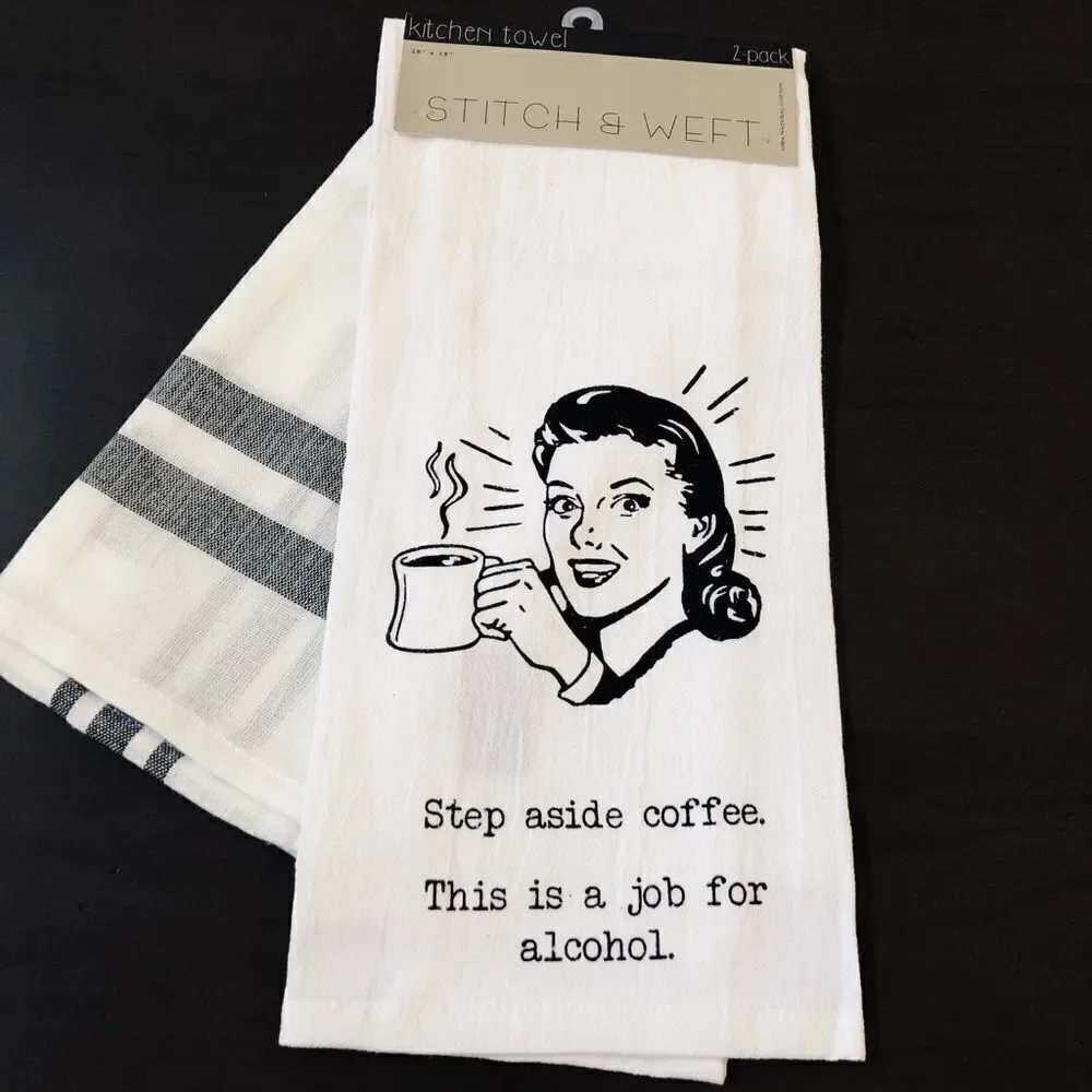 Funny Retro Coffee Alcohol Meme Dish Towels